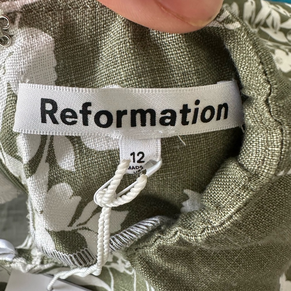 Reformation Willow Green Floral Linen Dress